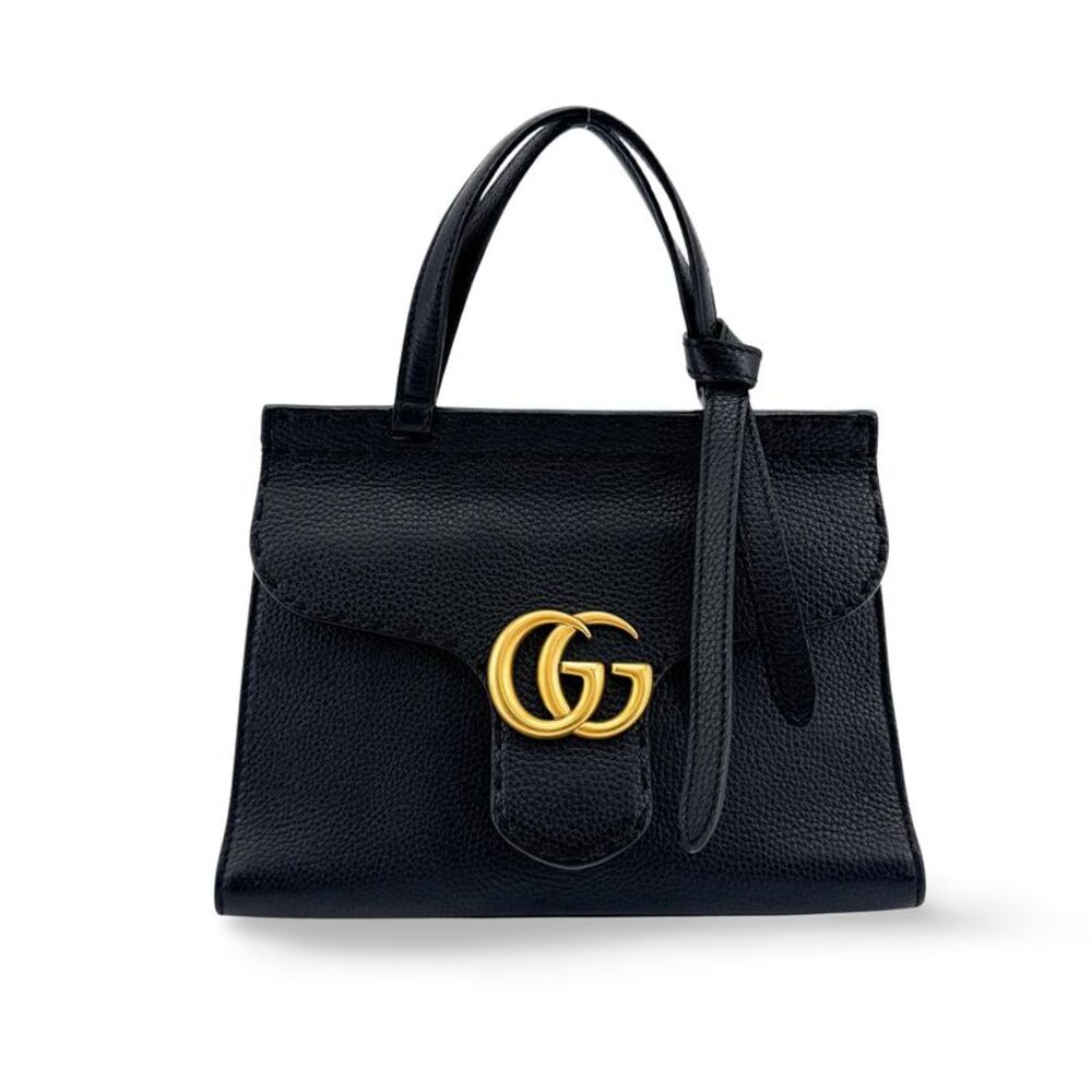 Gucci Gg Marmont Top Handle Leather Black Leather Handbag